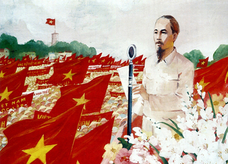 “Bác Hồ đọc Tuyên ngôn Độc lập”, tranh bột màu của họa sỹ Nguyễn Dương.